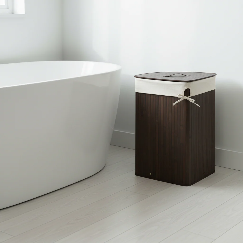 Kankyo Dark Brown Bamboo Corner Laundry Hamper - Image 3