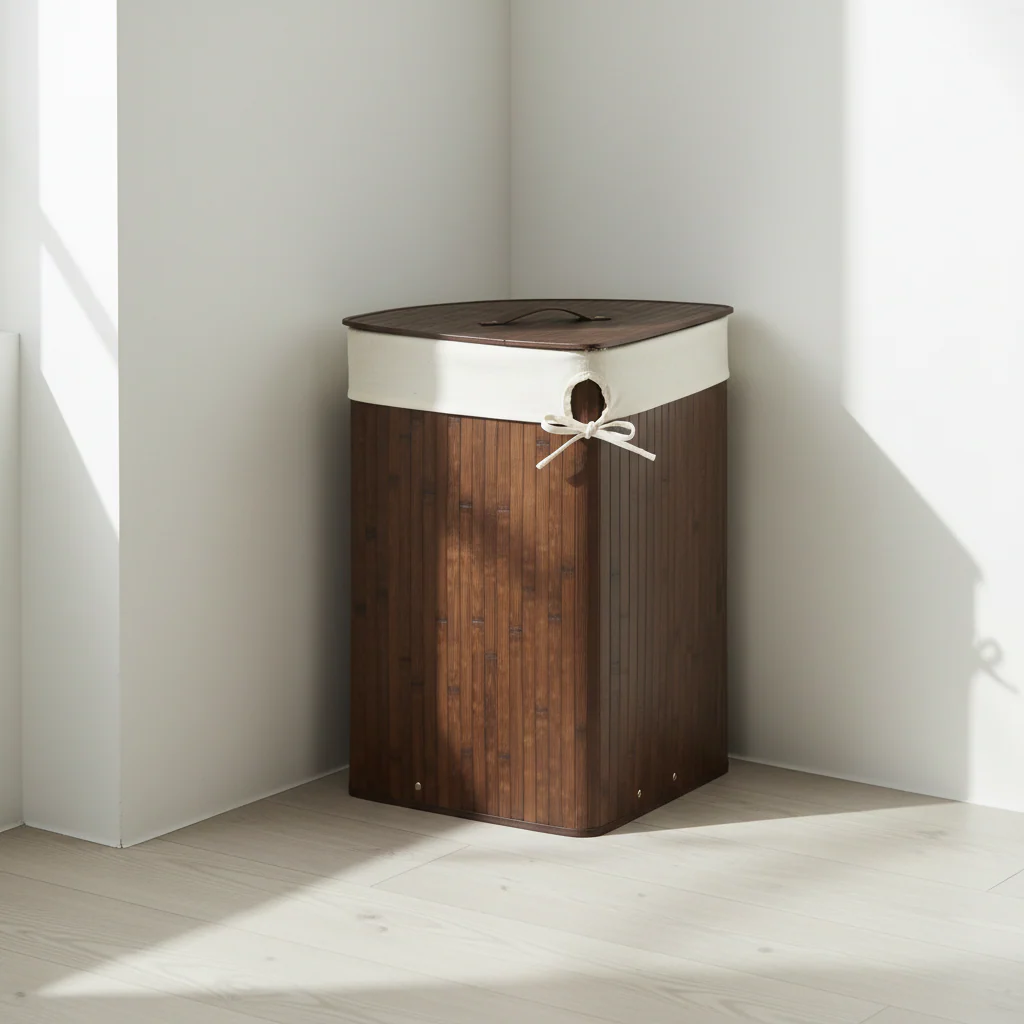 Kankyo Dark Brown Bamboo Corner Laundry Hamper - Image 4