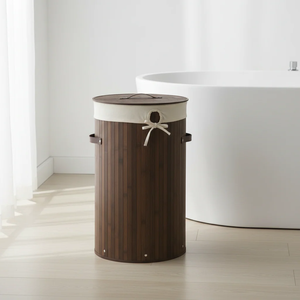 Kankyo Dark Brown Round Laundry Hamper - Image 3