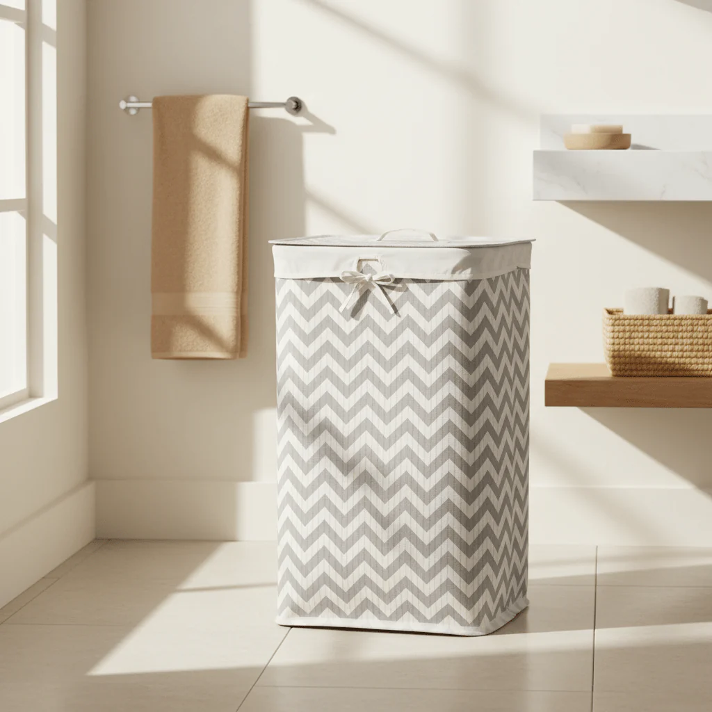 Kankyo White And Grey Chevron Laundry Hamper - Image 4