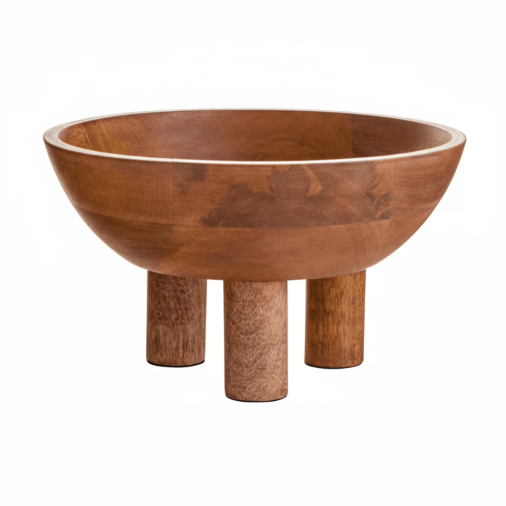 Kara Mango Wood Serving or Fruit Bowl with Footed Base - Image 10