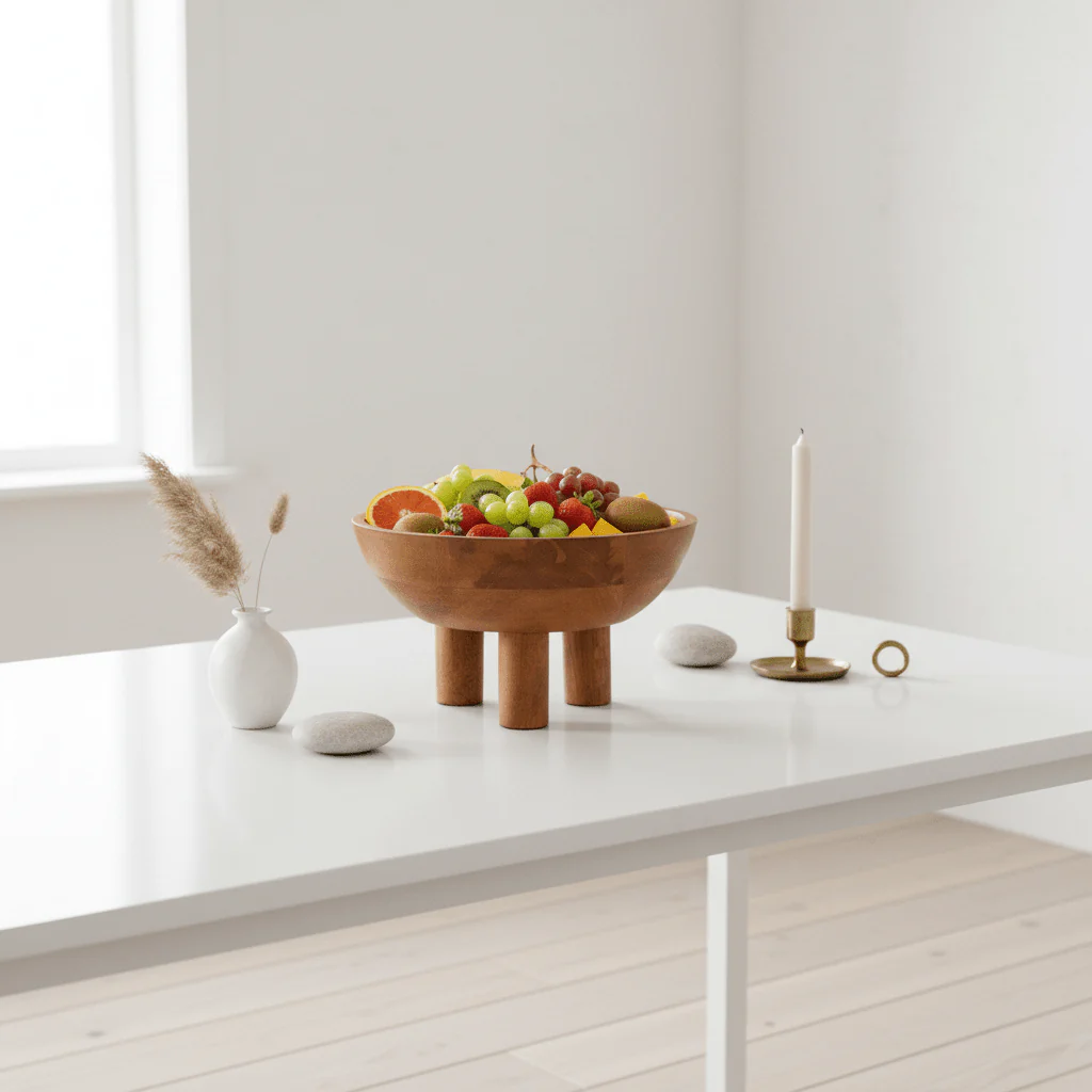 Kara Mango Wood Serving or Fruit Bowl with Footed Base - Image 3
