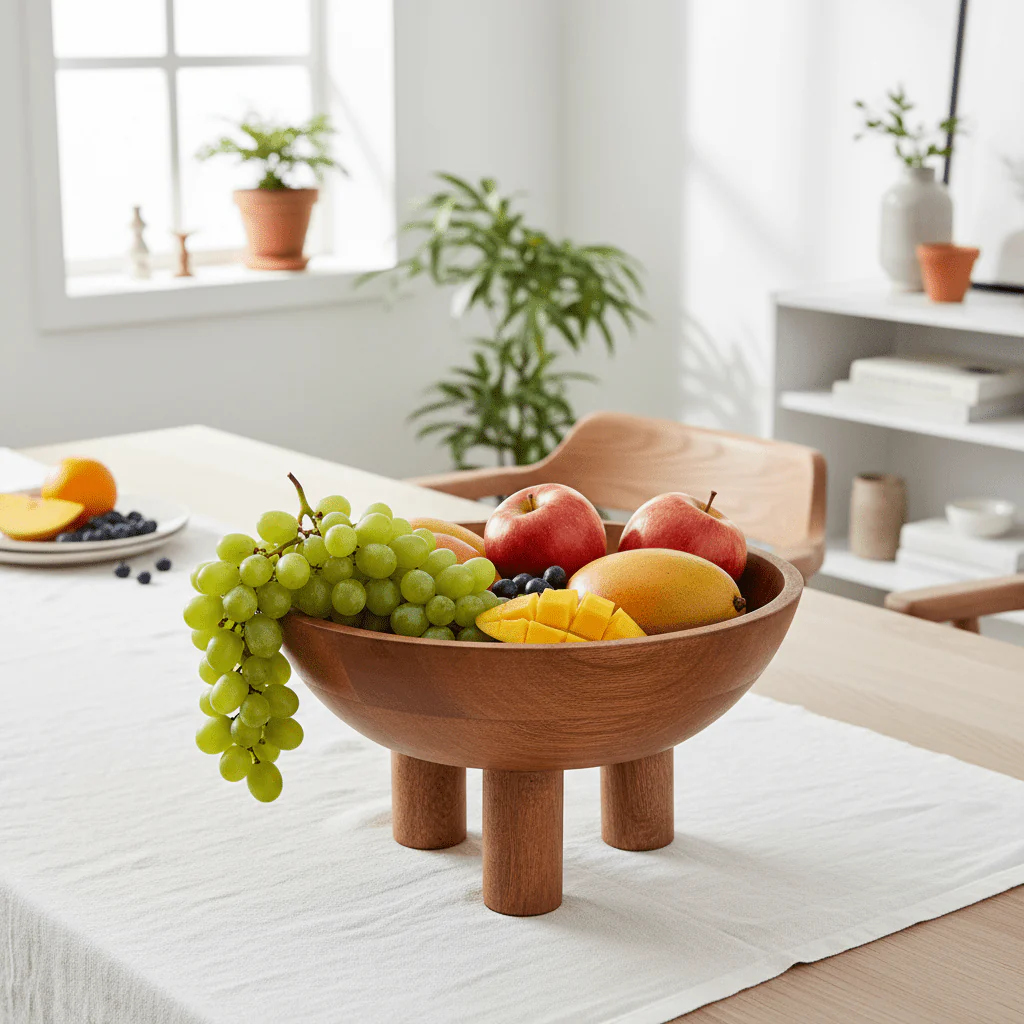 Kara Mango Wood Serving or Fruit Bowl with Footed Base - Image 7
