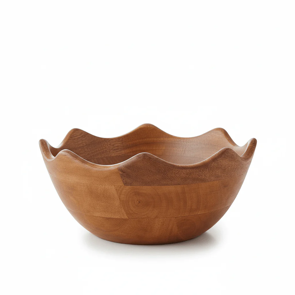 Kara Mango Wood Serving or Fruit Bowl with Scalloped Edge