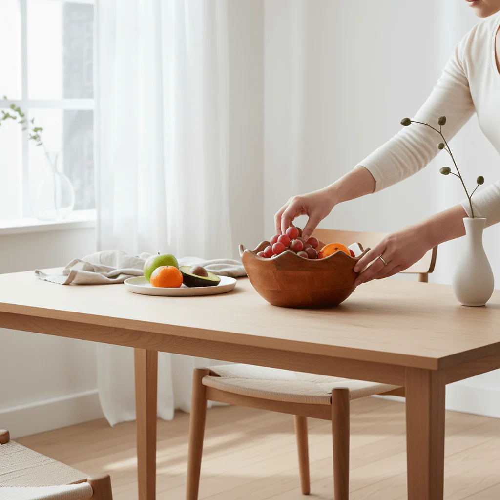 Kara Mango Wood Serving or Fruit Bowl with Scalloped Edge - Image 4