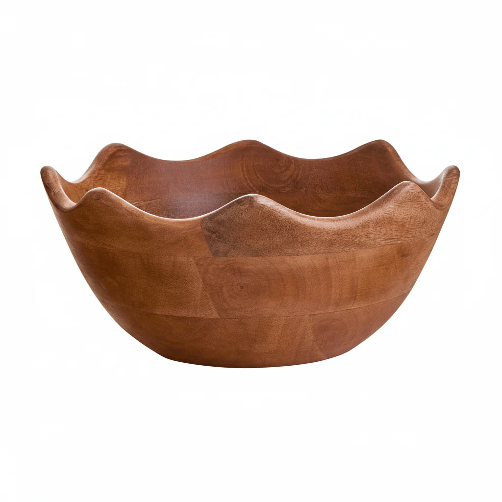 Kara Mango Wood Serving or Fruit Bowl with Scalloped Edge - Image 6