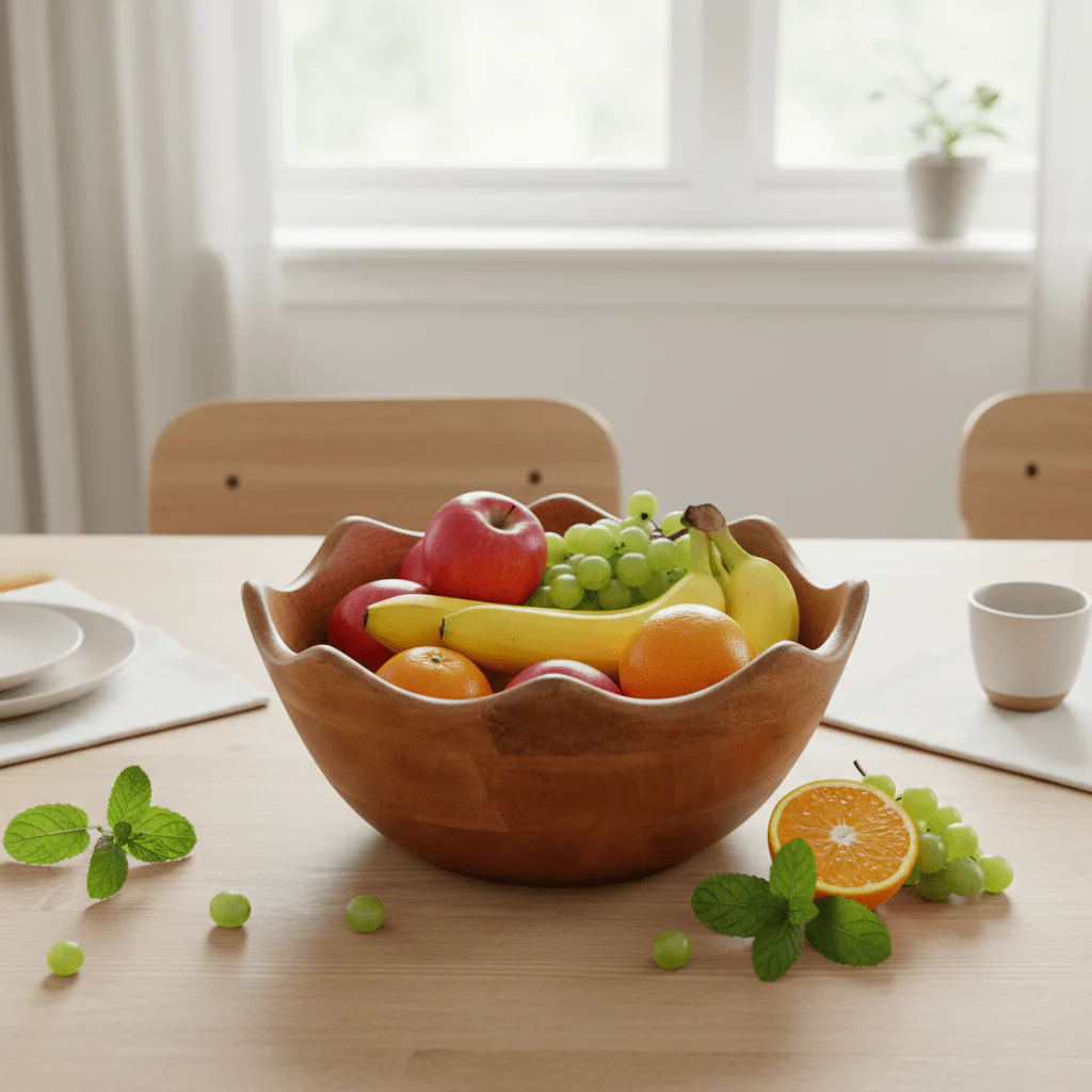 Kara Mango Wood Serving or Fruit Bowl with Scalloped Edge - Image 8