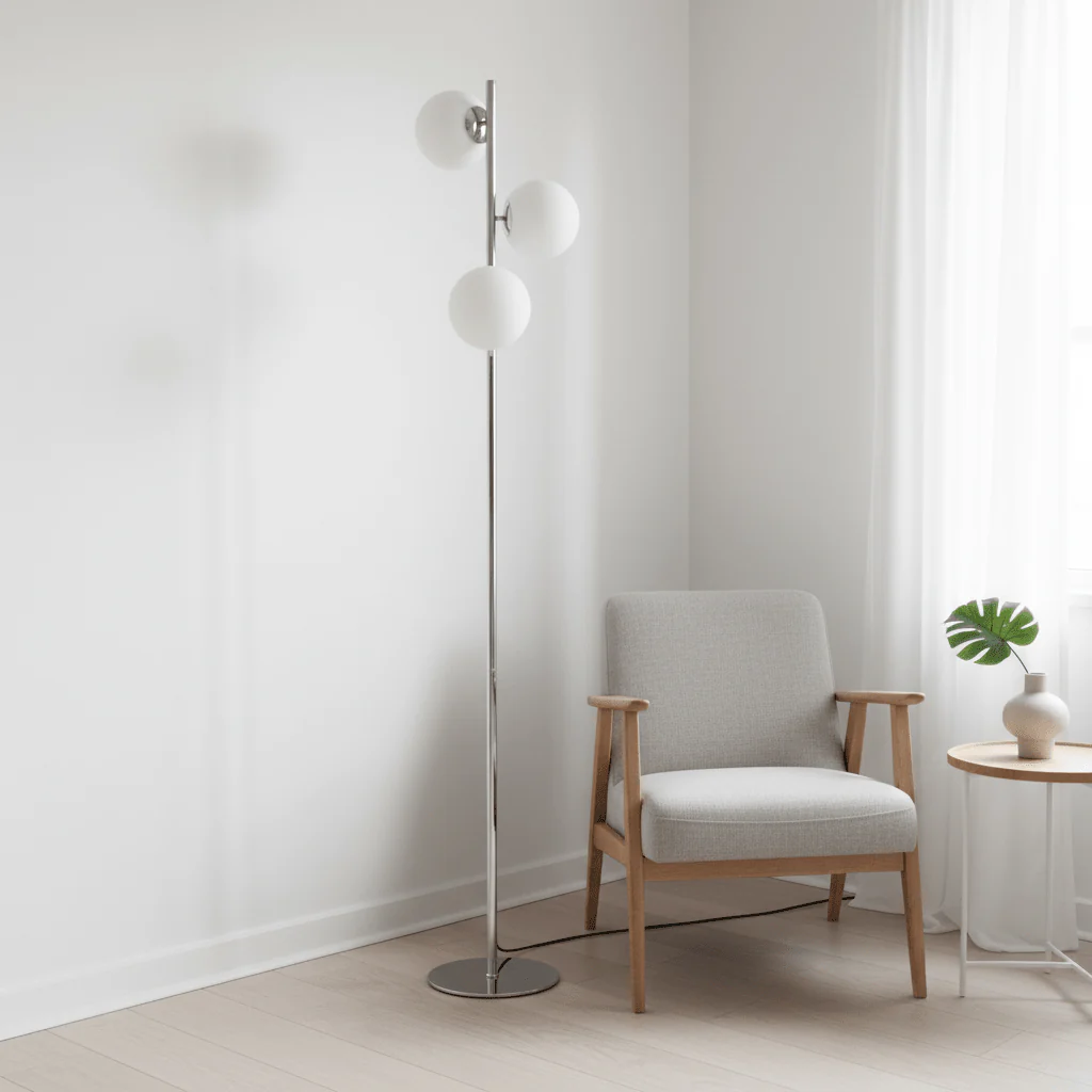 Karter Chrome Finish And White Glass Floor Lamp - Image 3