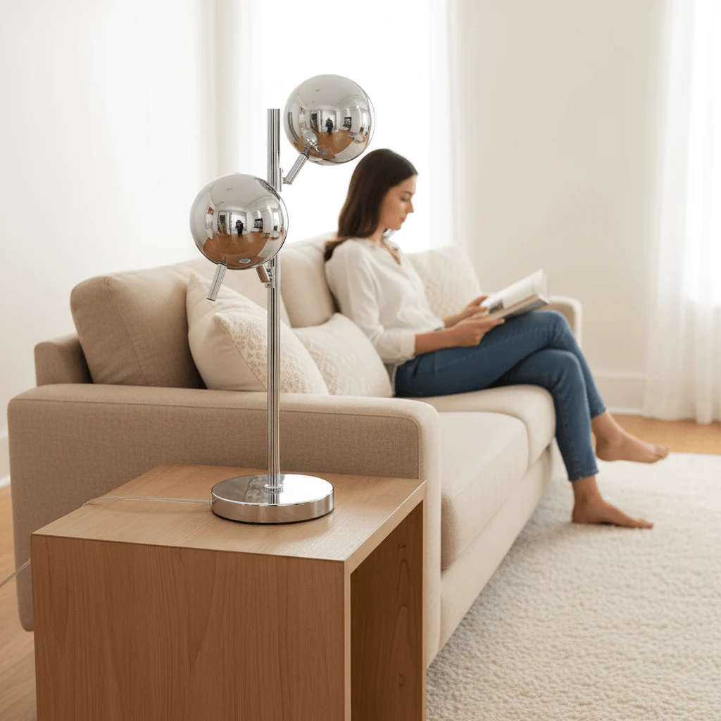 Karter Chrome Finish Table Lamp With Two Lights - Image 2