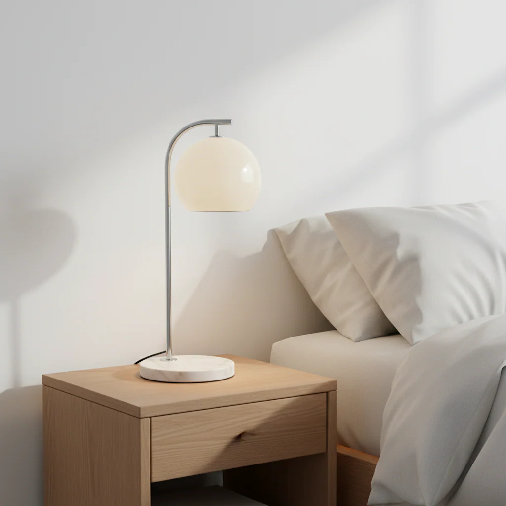 Karter Chrome Finish Table Lamp With White Base - Image 3