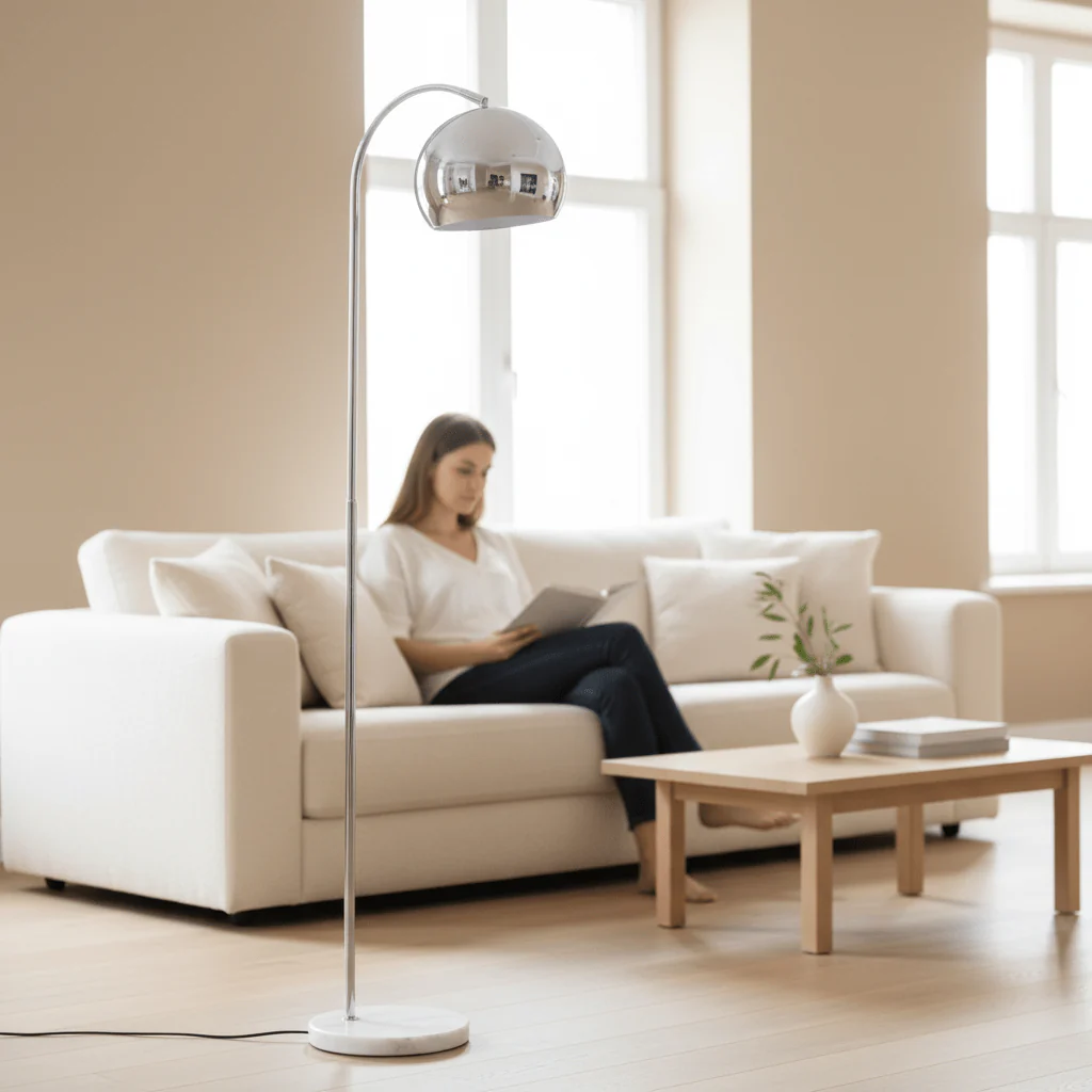 Karter Floor Chrome Finish Lamp With White Base - Image 2