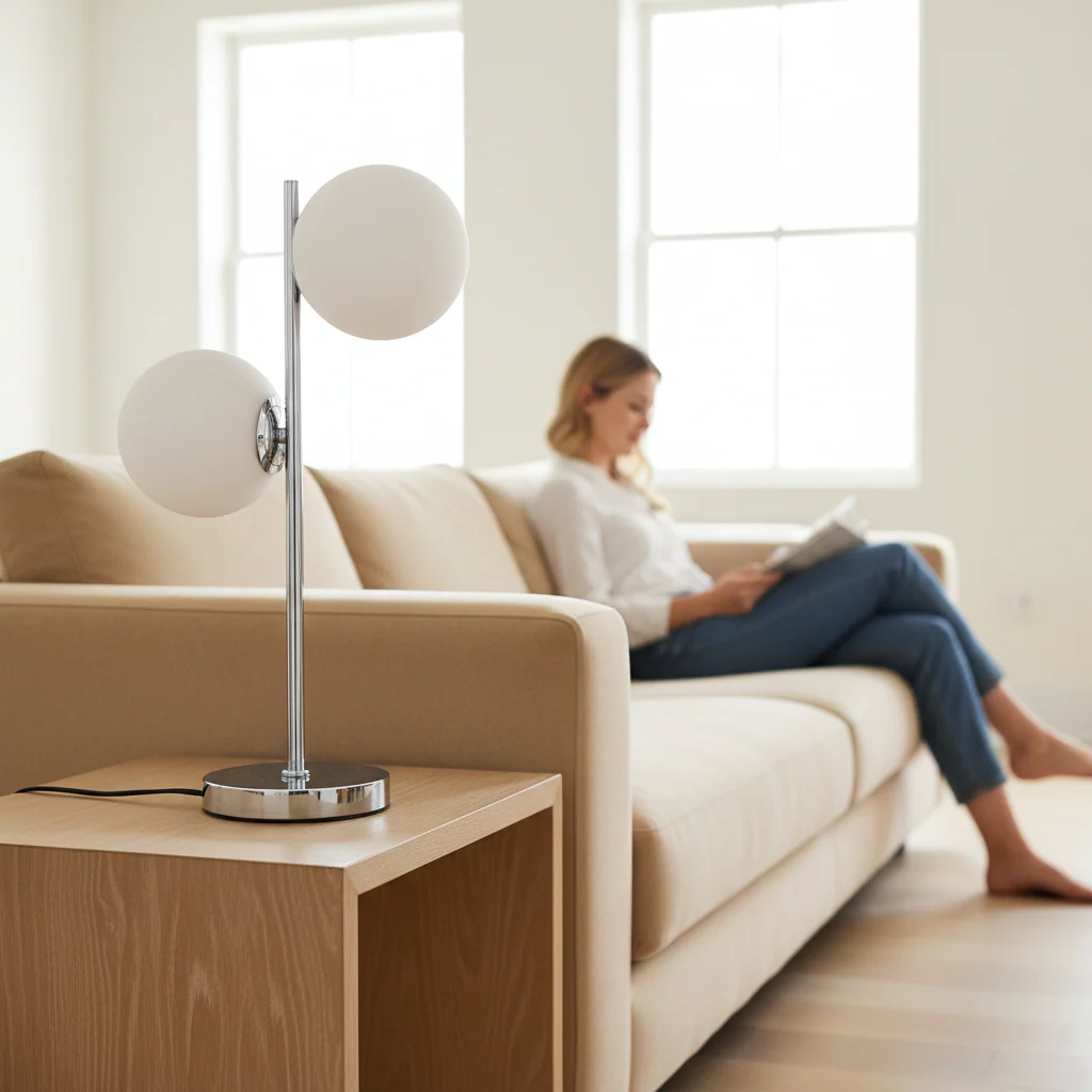Karter White Glass With Chrome Table Lamp - Image 2