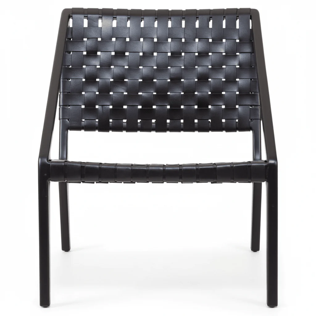 Kendari Black Cow Leather Woven Chair