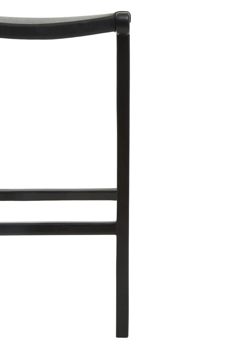 Kendari Black Leather and Teak Barstool - Image 10