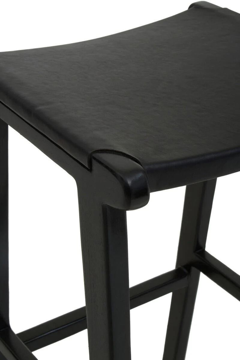 Kendari Black Leather and Teak Barstool - Image 11