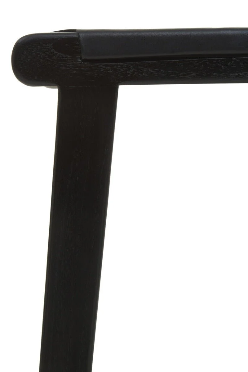 Kendari Black Leather and Teak Barstool - Image 12