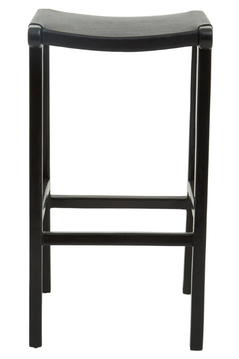 Kendari Black Leather and Teak Barstool - Image 8