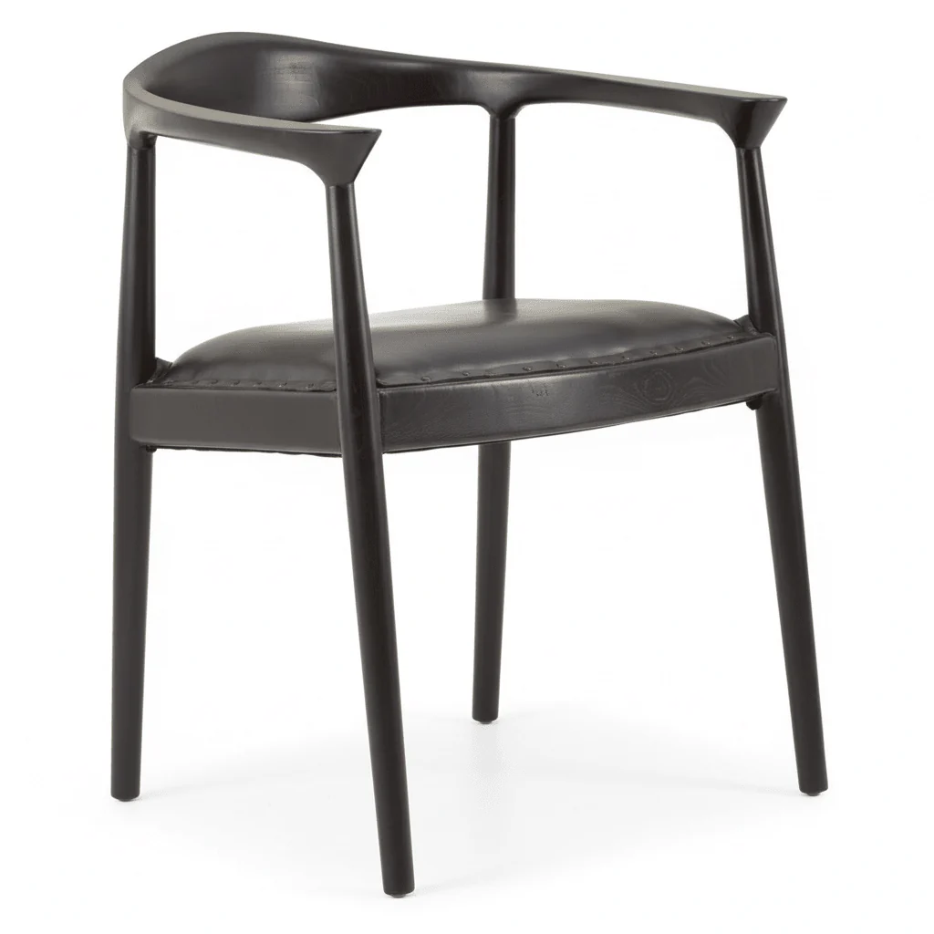 Kendari Black Leather and Teak Wood Chair