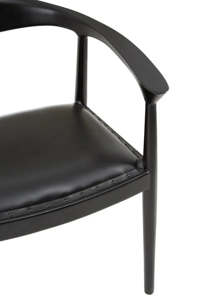 Kendari Black Leather and Teak Wood Chair - Image 10