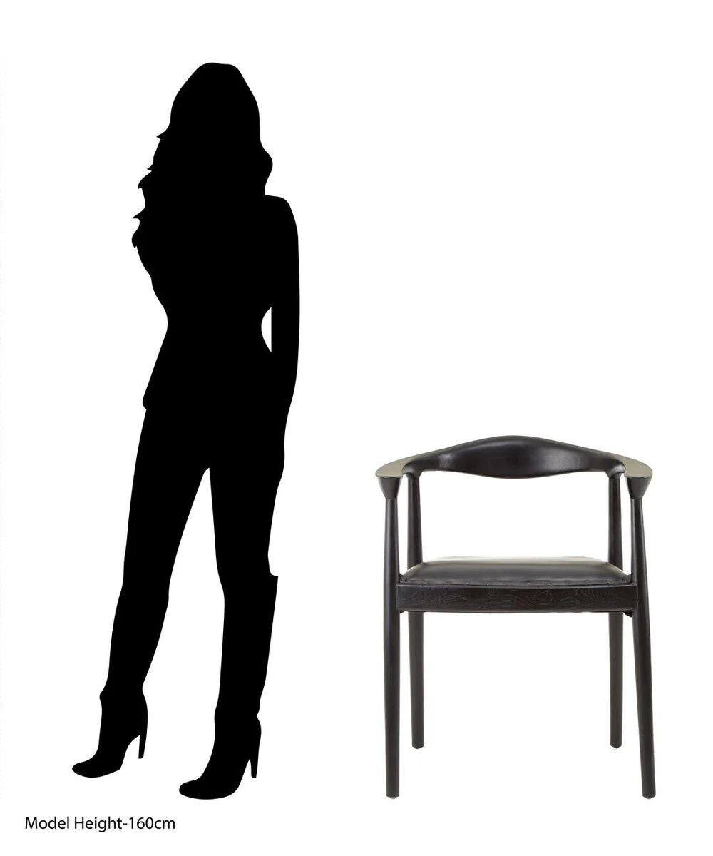 Kendari Black Leather and Teak Wood Chair - Image 11