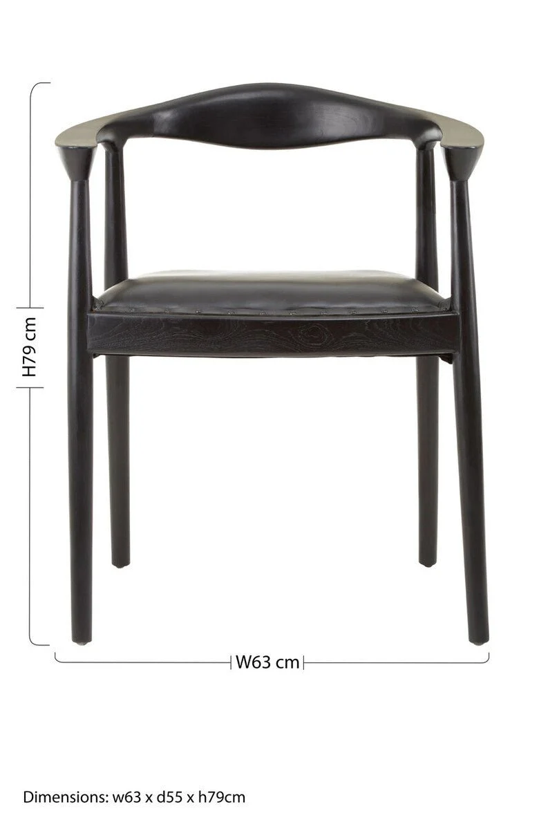 Kendari Black Leather and Teak Wood Chair - Image 12