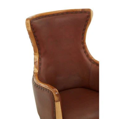 Kendari Brown Cow Leather and Teak Wood Frame Chair - Image 10