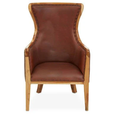 Kendari Brown Cow Leather and Teak Wood Frame Chair - Image 5