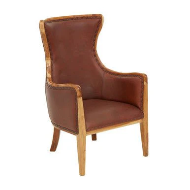 Kendari Brown Cow Leather and Teak Wood Frame Chair - Image 6