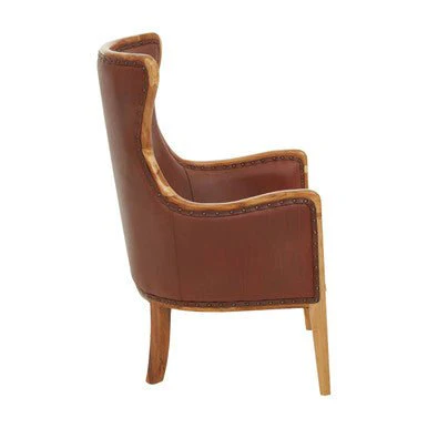 Kendari Brown Cow Leather and Teak Wood Frame Chair - Image 7