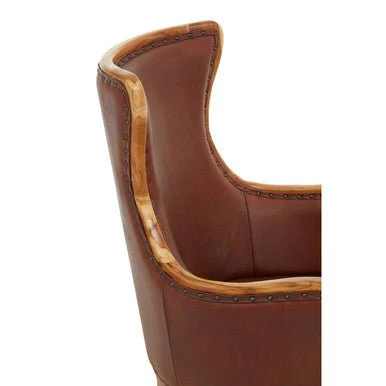 Kendari Brown Cow Leather and Teak Wood Frame Chair - Image 9