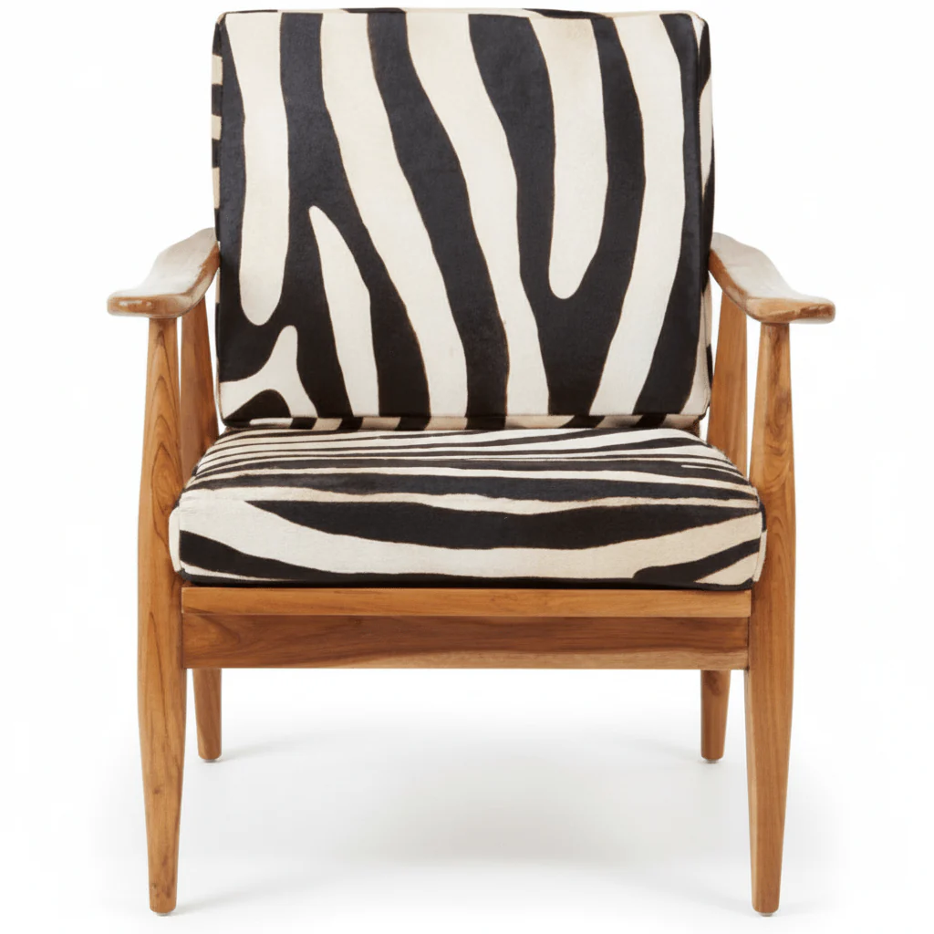 Kendari Leather Zebra Pattern And Teak Chair