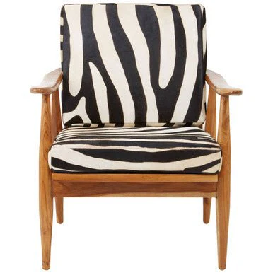 Kendari Leather Zebra Pattern And Teak Chair - Image 5