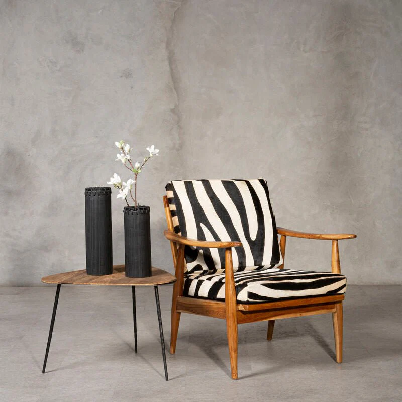 Kendari Leather Zebra Pattern And Teak Chair - Image 6