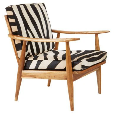 Kendari Leather Zebra Pattern And Teak Chair - Image 7