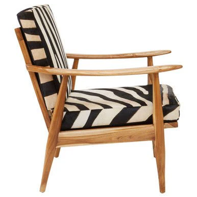 Kendari Leather Zebra Pattern And Teak Chair - Image 8