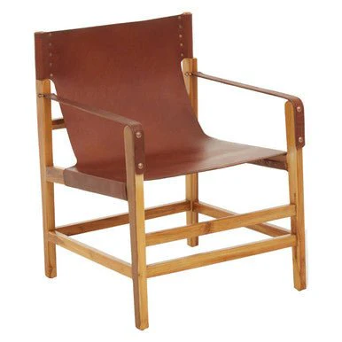 Kendari Light Brown Leather And Teak Wood Chair - Image 6