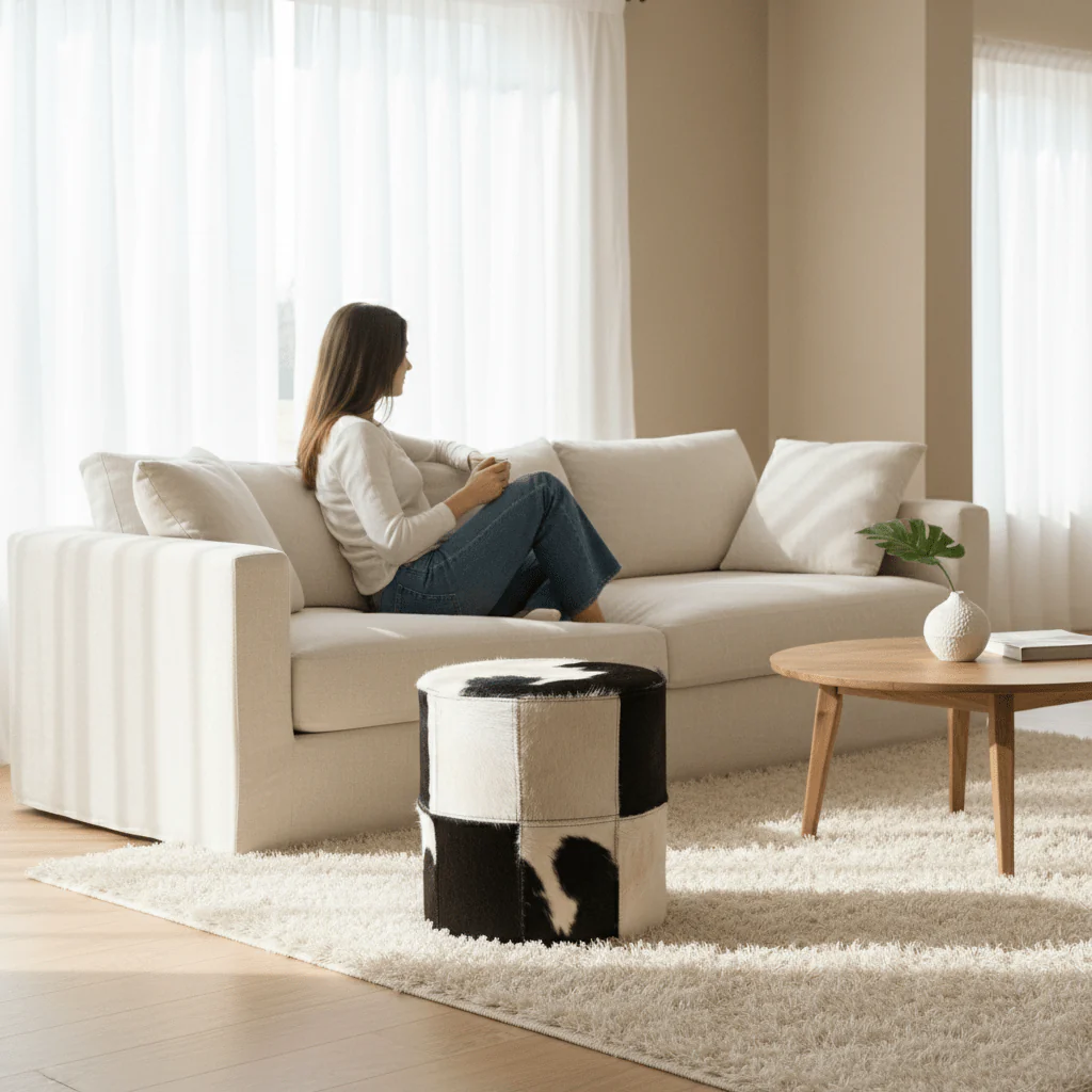 Kensington Townhouse Black And White Cowhide Stool - Image 2