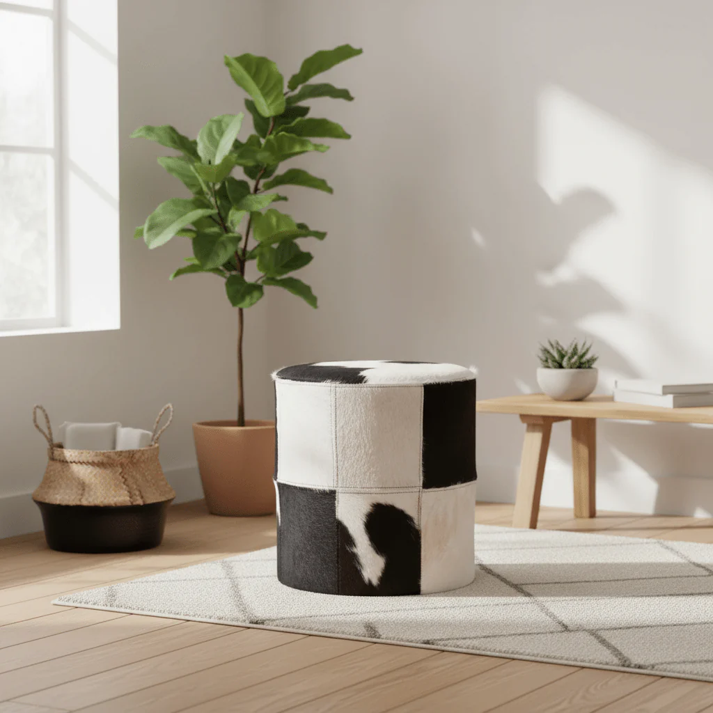Kensington Townhouse Black And White Cowhide Stool - Image 3
