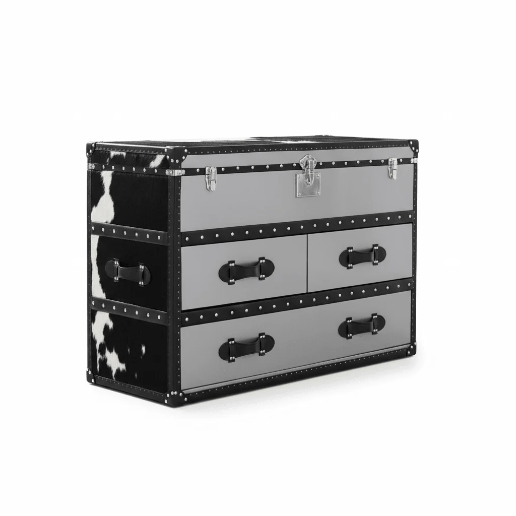 Kensington Townhouse Black And White Genuine Cowhide 3 Drawer Cabinet