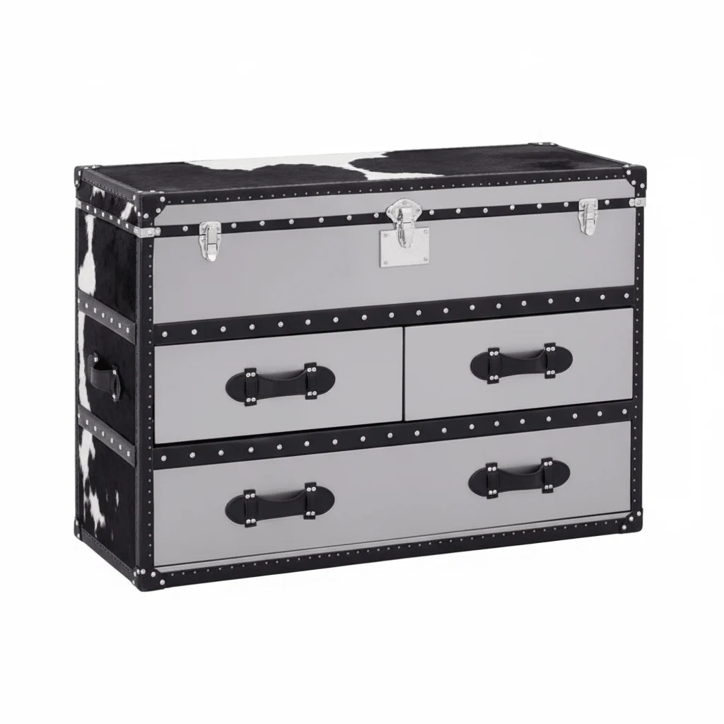 Kensington Townhouse Black And White Genuine Cowhide 3 Drawer Cabinet - Image 7