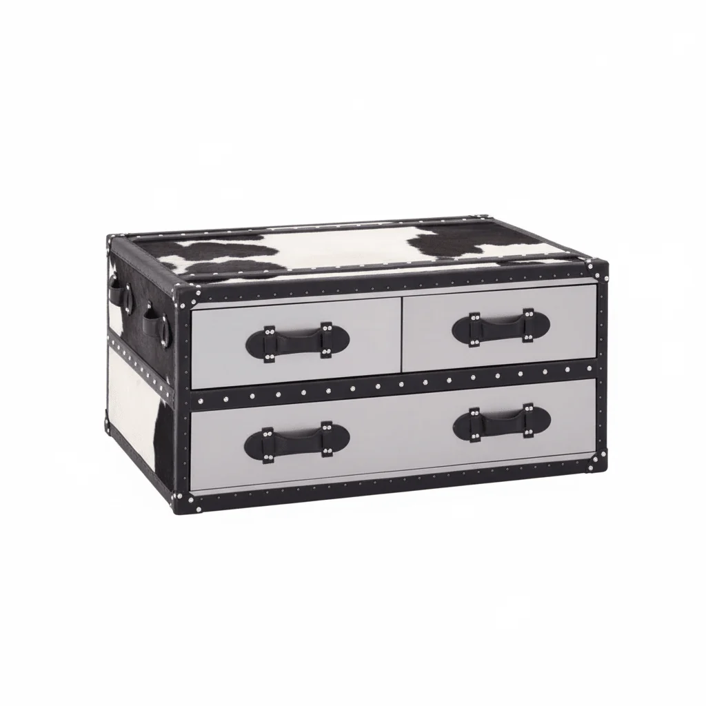 Kensington Townhouse Black And White Genuine Cowhide Coffee Table - Image 5