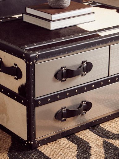 Kensington Townhouse Black And White Genuine Cowhide Coffee Table - Image 8