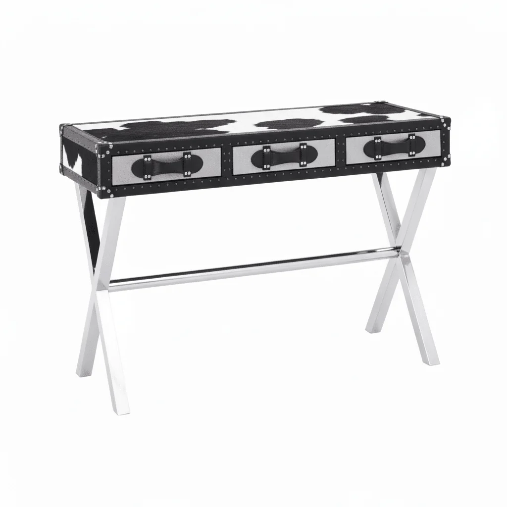 Kensington Townhouse Black And White Genuine Cowhide Console Table