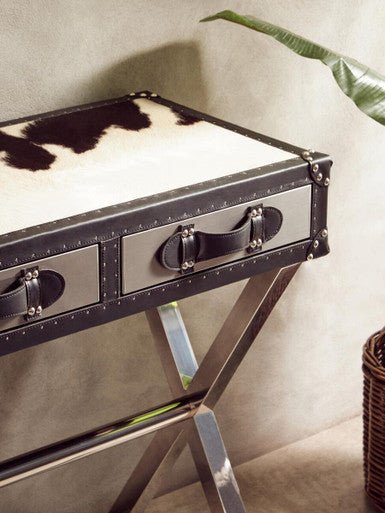 Kensington Townhouse Black And White Genuine Cowhide Console Table - Image 10