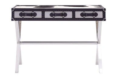 Kensington Townhouse Black And White Genuine Cowhide Console Table - Image 6