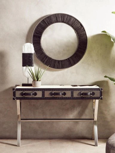 Kensington Townhouse Black And White Genuine Cowhide Console Table - Image 8