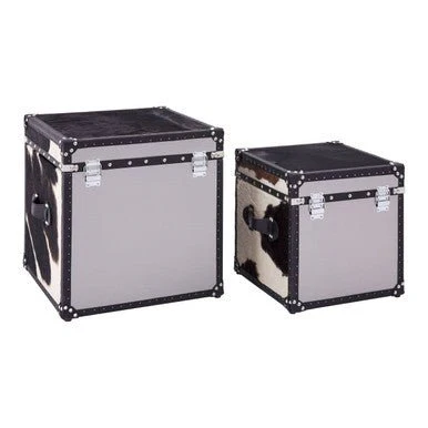Kensington Townhouse Black And White Genuine Cowhide Storage Trunk Set - Image 10