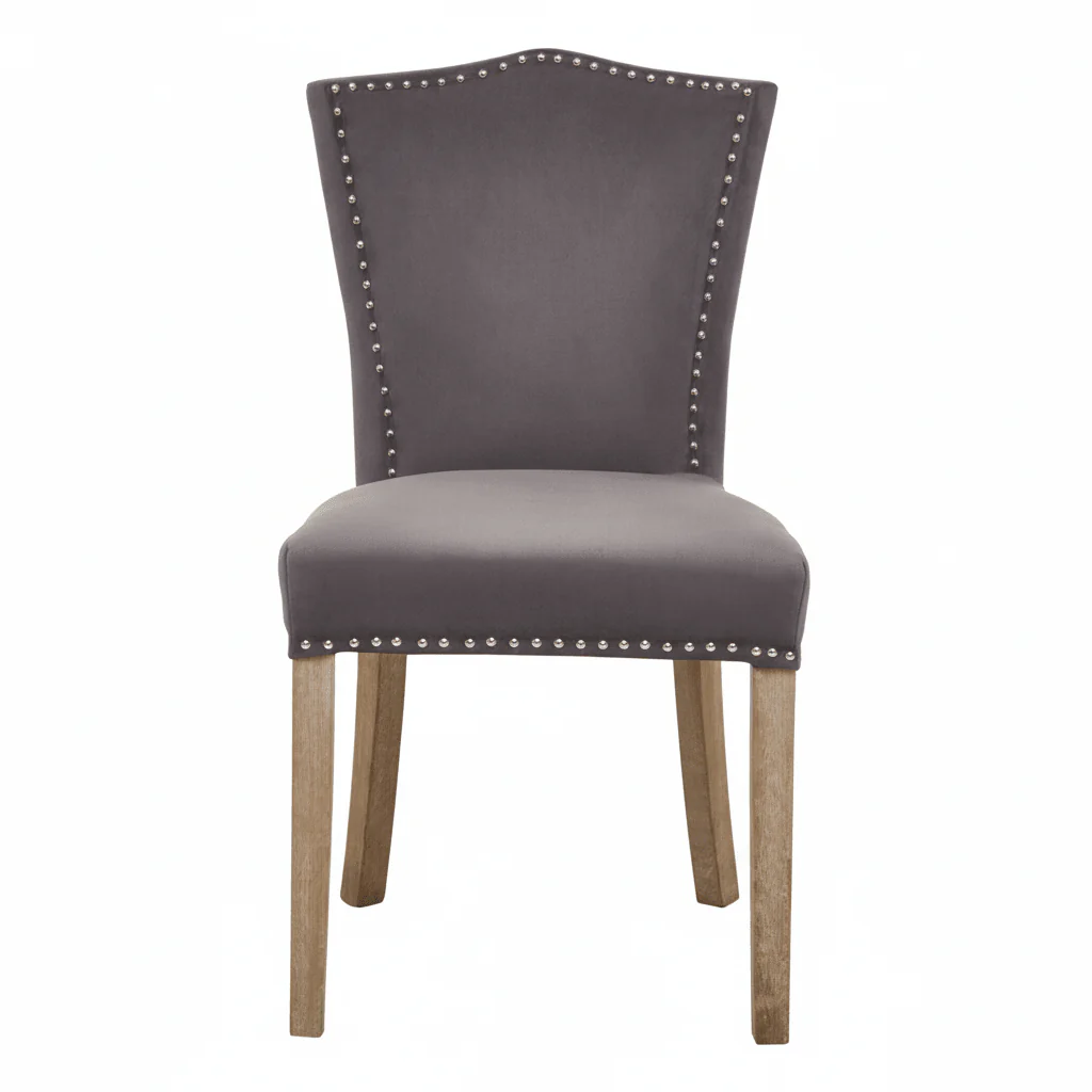 Kensington Townhouse Grey Velvet Dining Chair with Antique Legs