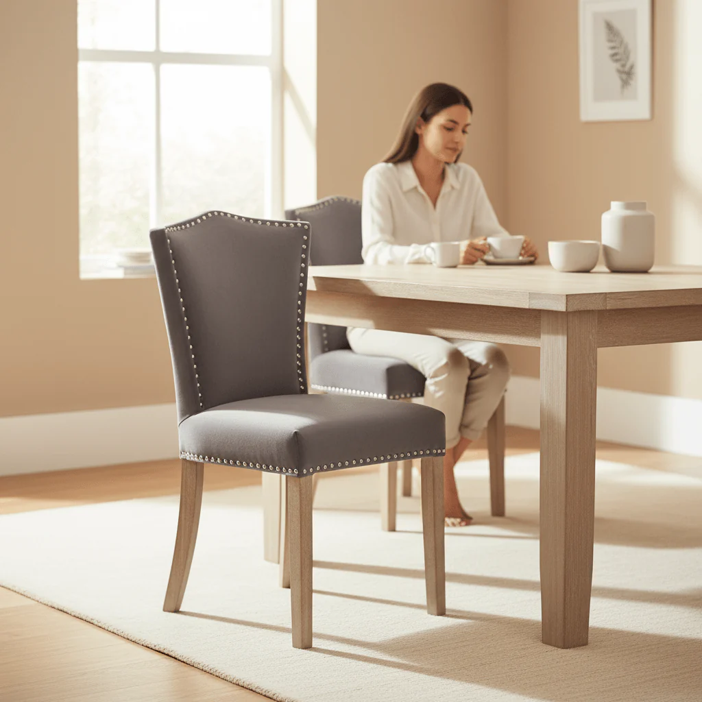 Kensington Townhouse Grey Velvet Dining Chair with Antique Legs - Image 2