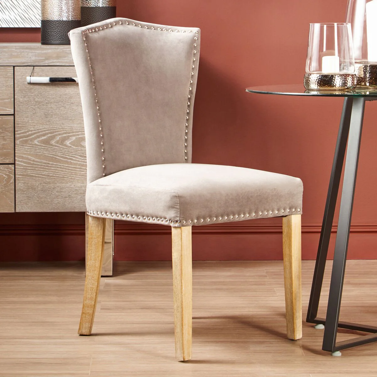 Kensington Townhouse Grey Velvet Dining Chair with Antique Legs - Image 6